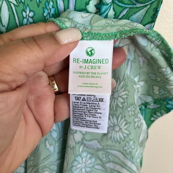 J Crew Gwyneth Cupro Blend Slip Dress Size XS Green Marigold Blooms Short Sleeve - Picture 8 of 9